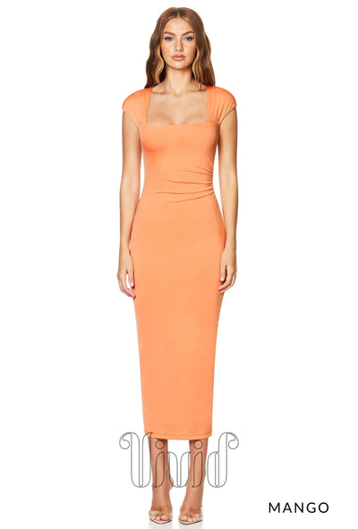 Nookie Dare Cap Sleeve Midi in Mango / Oranges/Corals