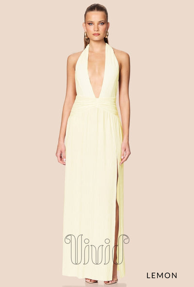 Nookie Desiree Halter Gown in Lemon / Yellows