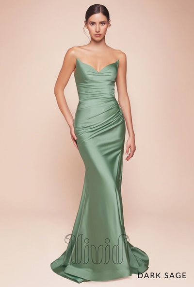 Vivid Formal Kiara Strapless Gown in Dark Sage / Greens