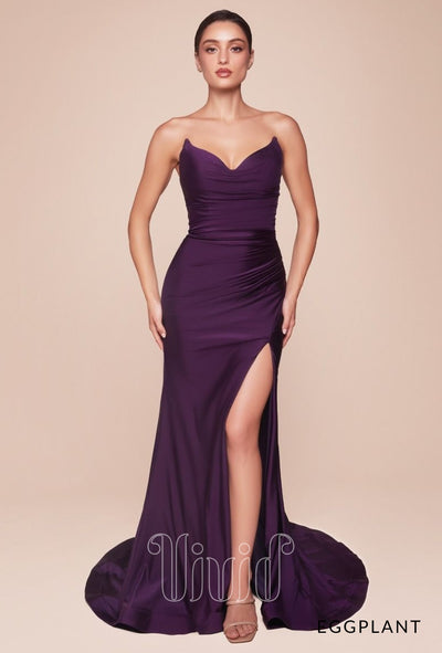 Vivid Formal Kiara Strapless Gown in Eggplant / Purples