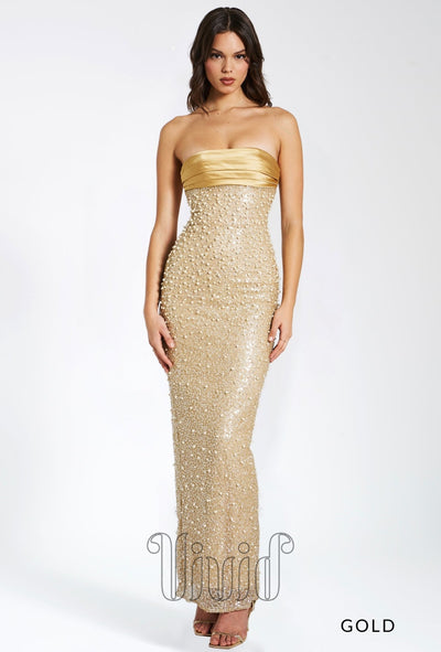 Vivid Formal Pearla Maxi Dress in Gold / Golds