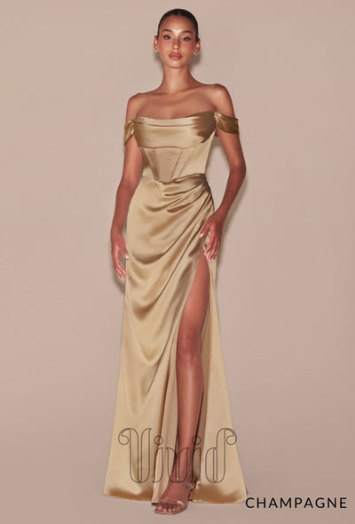 Vivid Core Stella Off The Shoulder Gown in Champagne / Nude & Neutrals