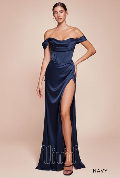 Vivid Core Stella Off The Shoulder Gown in Navy / Blues