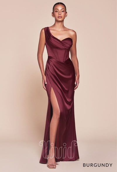 Vivid Formal Stella One Shoulder Gown in Burgundy / Reds