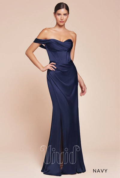 Vivid Formal Stella One Shoulder Gown in Navy / Blues