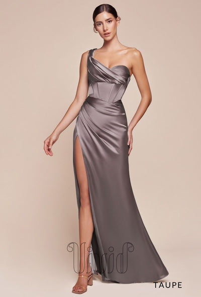 Vivid Formal Stella One Shoulder Gown in Taupe / Nude & Neutrals