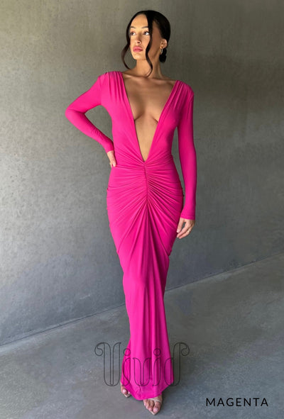 Melani The Label Yvonne Reversible Gown in Magenta
